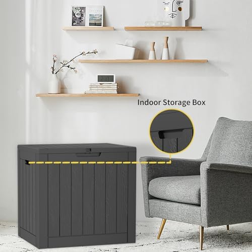 45 Gallon Outdoor Deck Box, Lockable Waterproof Outdoor Storage Boxes For Garden Tools,Indoor Cushions,Accessories Outside Storage Resin Weatherproof Container(Black)