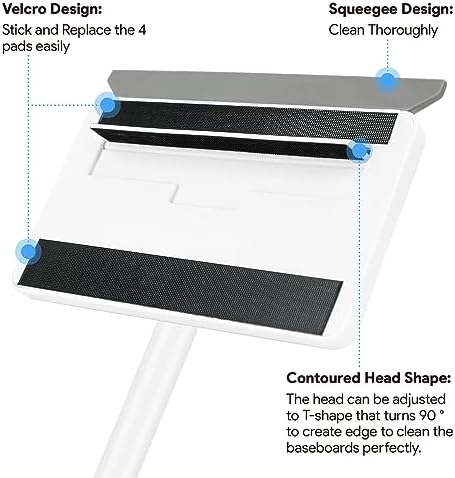 Baseboard Cleaner Tool with Handle, Baseboard Cleaner with Extendable Long Handle, 4 Reusable Cleaning Pads Wall Cleaner for Baseboards Cleaning, Ceiling, Wall, Floor, Shower Bathroom Kitchen