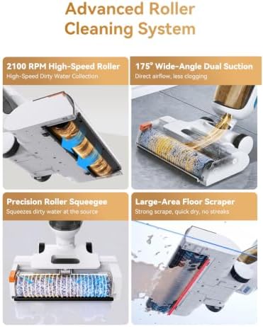 D90 Cordless Wet Dry Vacuum Cleaner, Vacuum and Mop for Hard Floor, Sticky Messes and Pet Hair, Self-Cleaning, 2100 RPM Anti-Tangle Brush Roll, Dual Tanks, Up to 35 Mins Runtime, White