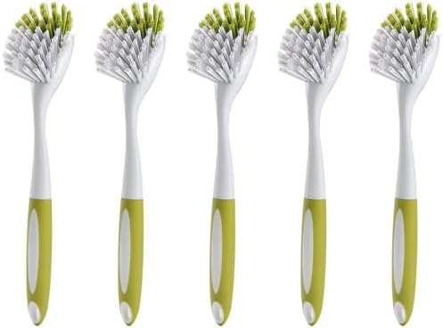 Dish Brush with Handle, Stiff Bristles Dish Scrubber for Pots, Pans & Sink Cleaning, 5 Pack