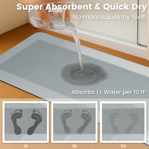 Super Absorbent Stain Resistant Soft Bath Mat, Grey, 16'' × 47''