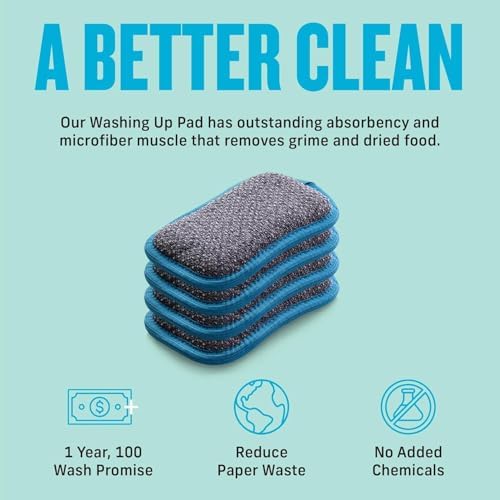 Washing Up Scrub Pad, Sponge for Cleaning - 4 Pack