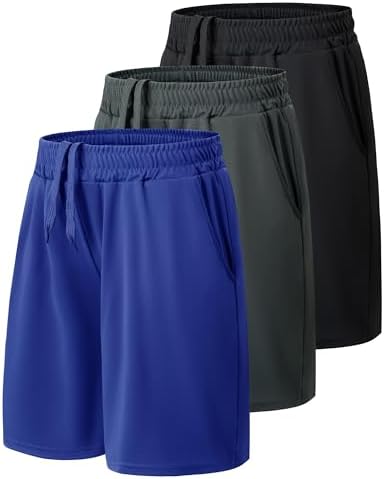 3 Pack Athletic Basketball Boys Shorts with Pockets - Kids Soccer Clothes