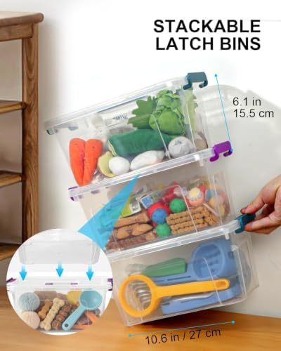 Storage Bins with Lids,7Qt Clear Stackable Storage Containers With Lids Buckle Latches.Perfect for LEGO, Crafts, Office Supplies, and Dorm Room Organization,6-Pack (Clear)