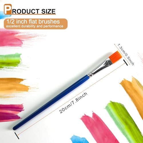 1/2 Inch Flat Paint Brush Set, 40 Bulk Acrylic Paint Brushes