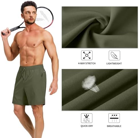 Men's 7" Athletic Running Shorts Quick Dry Lightweight Zip Pockets