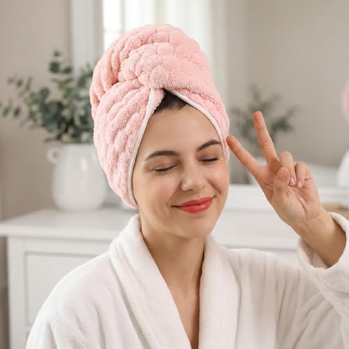 3 Pack Microfiber Hair Towels - Extra Large Hair Towel Wrap for Women, 24x42 inch Hair Towels with Elastic Strap, Super Soft Hair Drying Towels for Long, Thick, Curly Anti Frizz Turbans