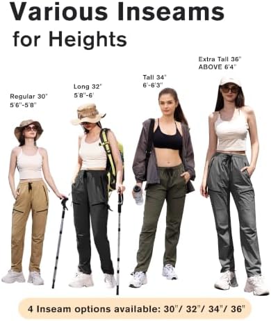 Womens Hiking Pants Quick Dry Tall Insteam 29"/32"/34"/36" Water Resistant Lightweight Cargo Pants with 5 Pockets