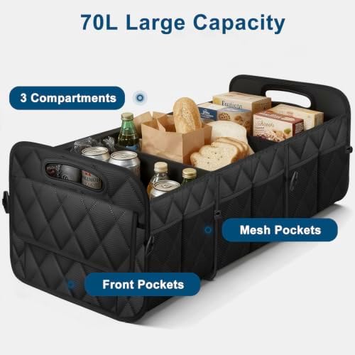 Trunk Organizer for SUV,Foldable & Sturdy Large Capacity Car Accessories for Women/Men,70L(XL-Black)