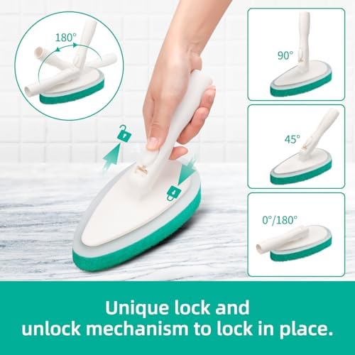 4-in-1 Tub and Tile Shower Scrubber, 51'' Bathtub Cleaning Brush with Long Handle, Soft & Stiff Bristles Bathroom Scrub Brush, Non-Scratch Shower Cleaner Brush for Cleaning
