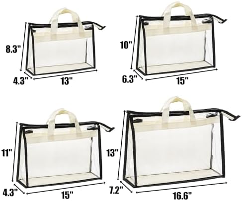 12 Pack Clear Handbag Storage Organizer, Dust Bags for Handbags, Transparent Purse Organizer for Closet, Hanging Handbags Dust Cover Bags with Zipper, Handles and Hooks