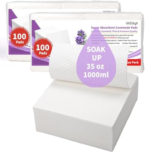200 PCS Lavender Scented Super Absorbent Commode Pads, Light Scent Commode Pads for Bedside Commode Liners, Medical Grade, Disposable, Simple for Camping, Seniors and Disabled