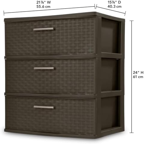 Wide 3 Drawer Weave Tower, Home Organizer, Espresso