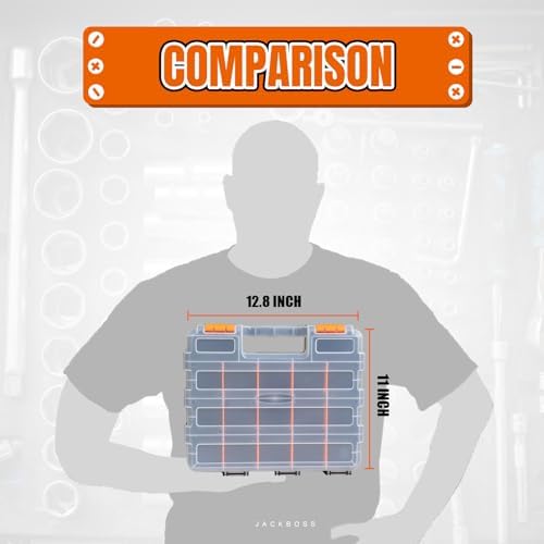 Tool Box with Transparent Lid, Double Side 34-Compartments Organizer Box with Removable Dividers for Hardware, Screws, Bolts, Nails, Beads, Jewelry and Fishing Accessories, Orange, 2 Pack