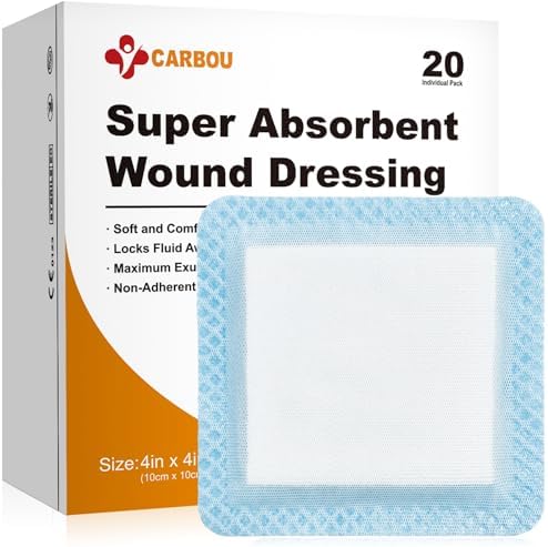4" x 4" Super Absorbent Wound Dressing, 20 Pack, Non-Adhesive Pads