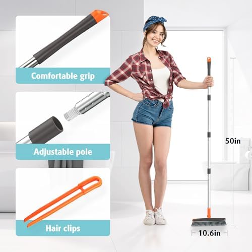 Heavy Duty Grout Scrub Brush with Long Handle & Hair Clip
