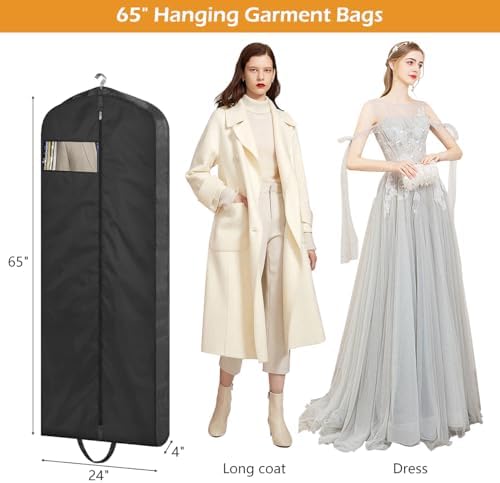 65" Long Garment Bags for Travel Dress Bags for Hanging Clothes 2 Packs Wedding Dress Cover Waterproof Clothes Protector for Closet Storage for Gowns, Tuxedos, Coats, Black