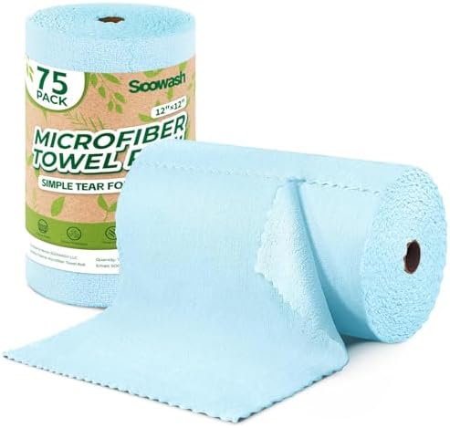 Microfiber Cleaning Cloths Roll 75 Pack 12x12 Inch Lint Free