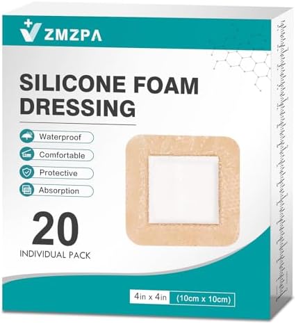 20Pcs Silicone Foam Dressing 4x4 Gentle Border, Waterproof Silicone Bandages for Wounds Care, Bed Sore Patches, Super Absorbent Wound Dressing, Self Adhesive Pressure Sore Pads
