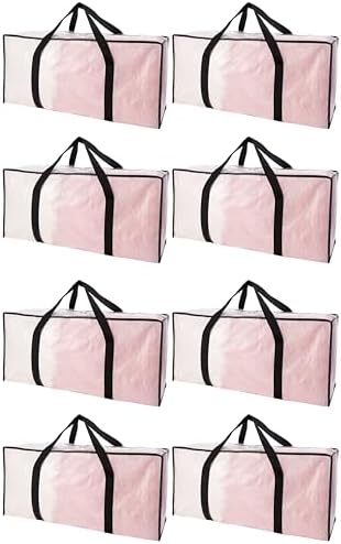 Extra Large Moving Bags with Zippers & Carrying Handles, Heavy-Duty Storage Tote for Space Saving Moving Storage, Fold Flat, Alternative to Box and Bin - 8 Pack, Semi-Transparent