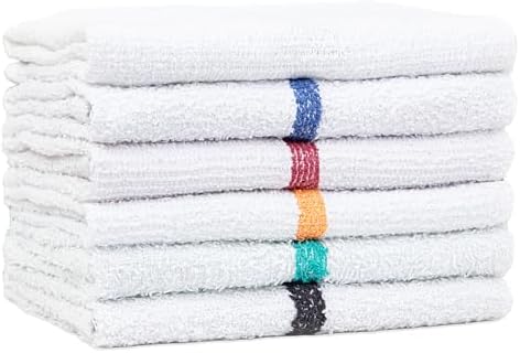 Arkwright Bar Mop Towels, Pack of 12, 100% Cotton Kitchen Dishcloths, Absorbent Quick Dry Cleaning Cloths for Restaurant, Bar and Home Kitchen, 16 x 19 in, White/Blue