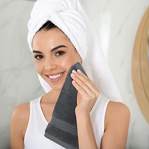 12 Pack Premium Wash Cloths, 12x12 In, 100% Cotton, Grey
