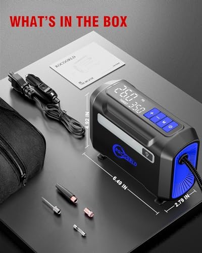 R8 Tire Inflator Portable Air Compressor, DC 12V Air Compressor Portable with Large Dual Digital Screen, 3X Faster Inflation Air Pump for Car, Bike, Ball, Motor (Blue)
