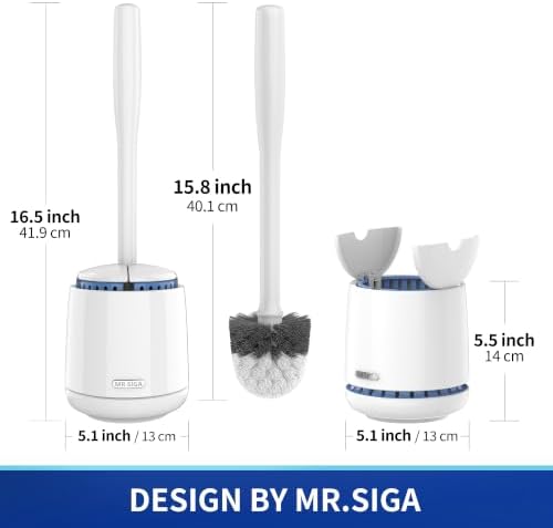 Toilet Bowl Brush and Holder, Sturdy Long Handle, White, 1 Pack