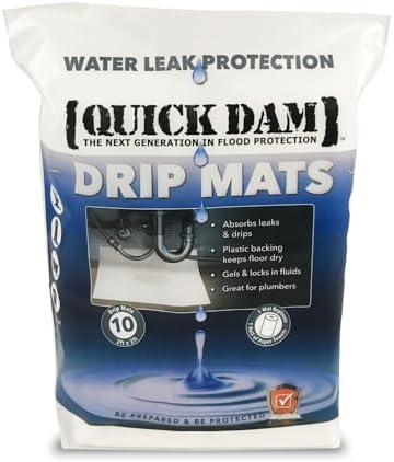 WUBM-10 Drip Mats – 2ft x 2ft Super Absorbent Leak & Spill Control Pads – 10-Pack – Waterproof Backing – Converts Liquid to Gel – Prevents Slips & Falls 10PK