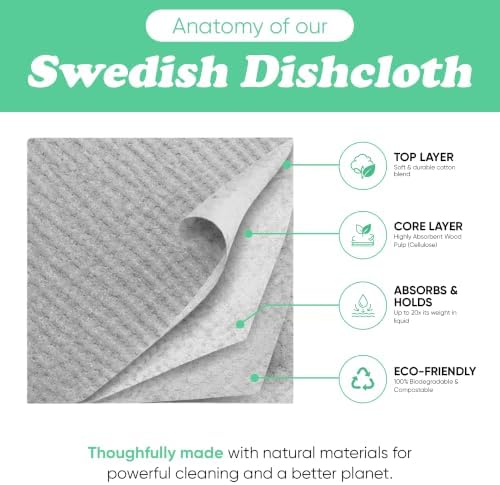 Organic Origin Swedish Dishcloths for Kitchen - Cellulose Cloths, 12 Counts