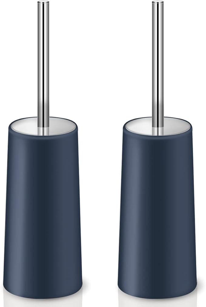 Toilet Brush and Holder, 2 Pack Toilet Brush with 304 Stainless Steel Long Handle, Toilet Bowl Brush for Bathroom Toilet-Ergonomic, Elegant,Durable (Blue)