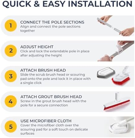 Shower Scrubber with Long Handle, Stiff Bristles Grout-Brush, Tub Scrub-Brush with Long-Handle, Shower-Cleaner Brush