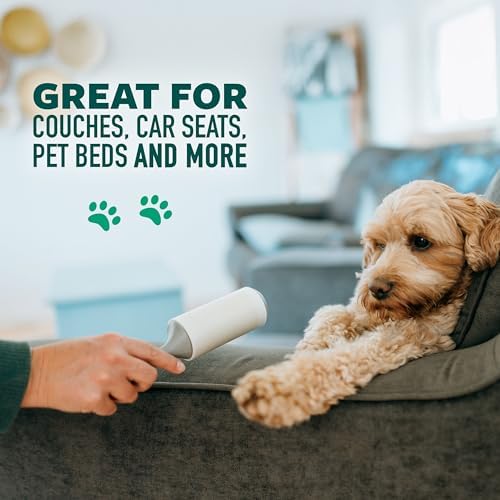 Pet Hair Pickup Lint Roller with Handle, 50% Stickier, Fur and Fluff Remover for Clothes Furniture and Pet Beds, 12 Pack, 360 Easy-Tear Sheets Total