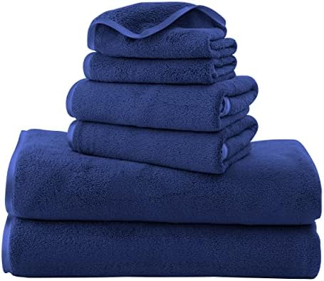 Luxury Silk Hemming Towel Set - Light Thin Quick Drying - 2 Bath Towels 2 Hand Towels 2 Washcloths - Ultra Soft Microfiber Towel for Bath Fitness, Sports, Yoga, Travel (Navy Blue 6 Pieces)