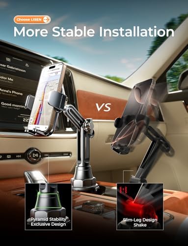 [Upgraded Version Cup Holder Phone Holder for Car, Universal 360° Adjustable Long Neck Car Phone Mount Golf Cart Truck Jeep, Compatible with iPhone Samsung Google & All 4.0-7.0 '' Phones