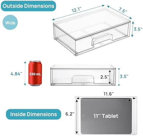 Clear Stackable Storage Drawers, 2 Pack Wide Plastic Organizers