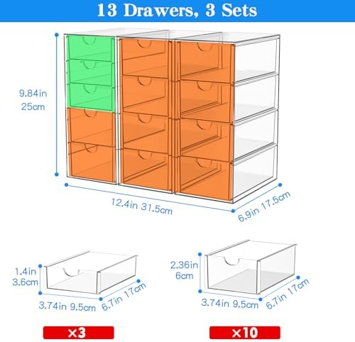 Acrylic 13-Drawer Storage & Makeup Organizer for Desk, Bath