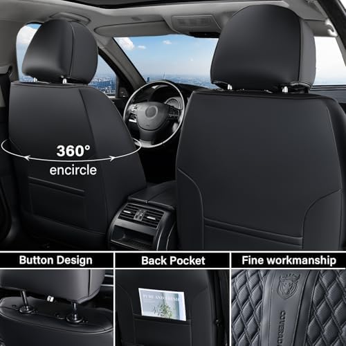 Car Seat Covers Full Set, Black Seat Covers for Car with Lumbar Support, Nappa Leather Seat Covers Waterproof Car Seat Protectors Universal Fit for Most Cars SUV Trucks