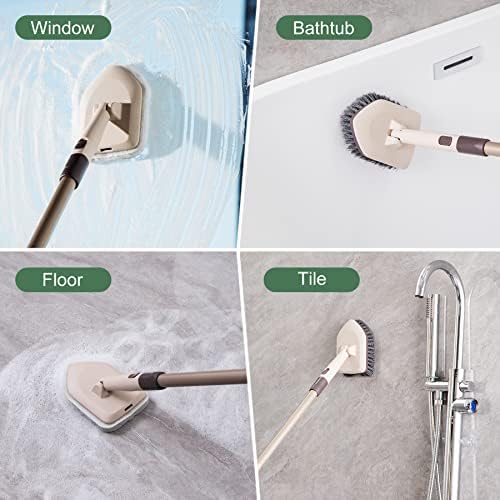 Tub & Tile Scrubber Kit with Long Handle, 2 Different Cleaner Brush