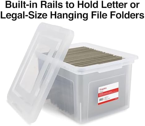 Hanging File Folder Box, Storage Bin Organizer, Snap Lid, Clear