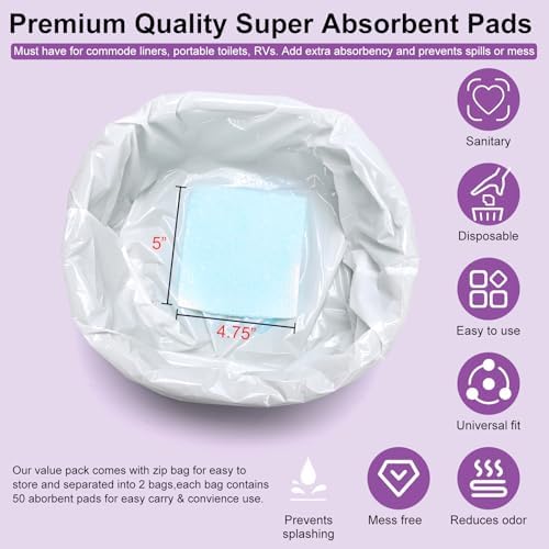 200 PCS Lavender Scented Super Absorbent Commode Pads, Light Scent Commode Pads for Bedside Commode Liners, Medical Grade, Disposable, Simple for Camping, Seniors and Disabled