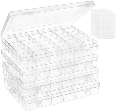 Bead Organizer Storage 4 Pack 36 Grid Jewelry Tackle Craft Box Adjustable