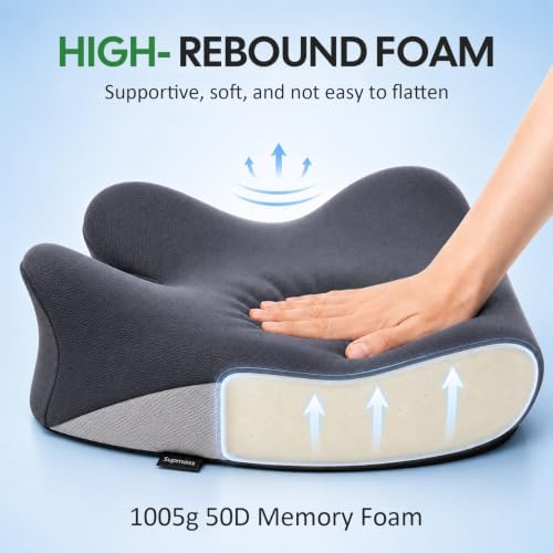 Memory Foam Seat Cushion for Office Chair & Car, Ergonomic U-Cutout