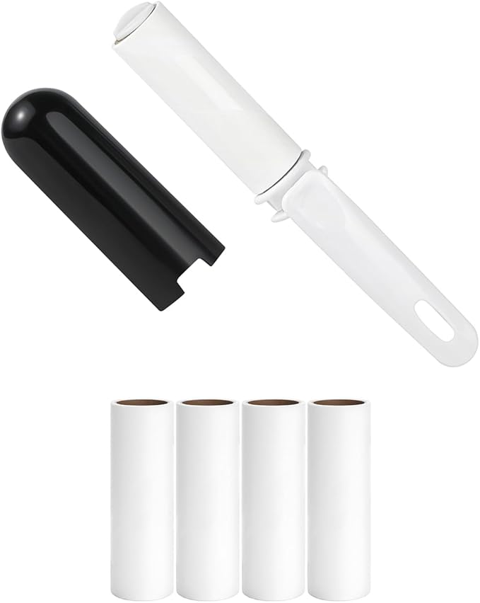 Travel Lint Roller for Clothes Mini Foldable Lint Roller with Cover and 4 Refills Total 150 Extra Sticky Sheets Travel Size Pet Hair Remover Roller (Black)