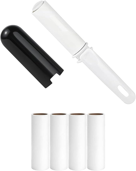 Travel Lint Roller for Clothes Mini Foldable Lint Roller with Cover and 4 Refills Total 150 Extra Sticky Sheets Travel Size Pet Hair Remover Roller (Black)
