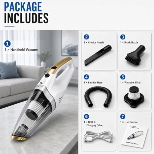 Handheld Vacuum Cordless, Car Vacuum Portable Cordless with LED Light