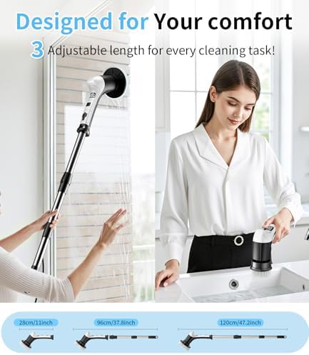 Electric Spin Scrubber, Cordless Power Shower Cleaning Brush for Bathroom