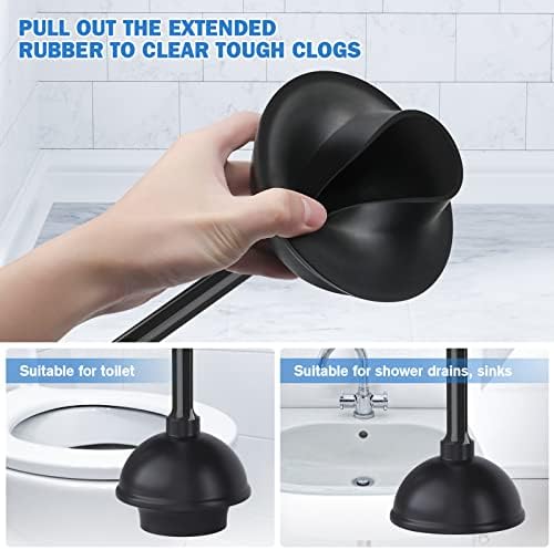 Toilet Plunger and Brush with Holder, Bowl Brush and Heavy Duty Toilet Plunger Set for 5.7-inch Toilet Drain, 2-in-1 Bathroom Cleaning Combo with Modern Caddy Stand (Black, 2 Set)