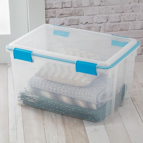 4-Pack 54 Quart Gasket Box, Home Storage Organizer Bins with Lids - Stackable Clear Plastic Containers for Bedroom, Bathroom, Garage, Basement, or Attic