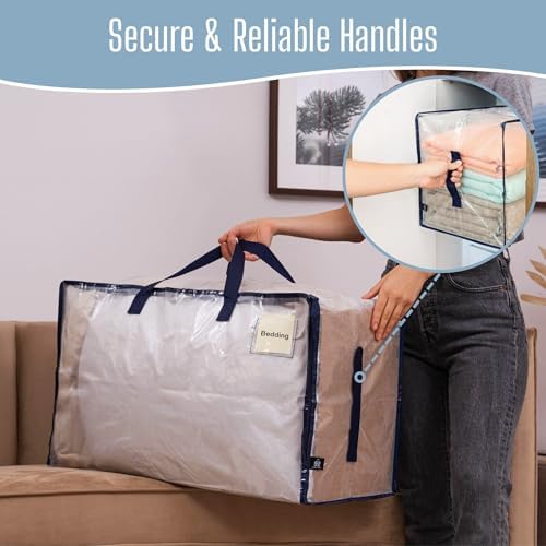 4 Pack Clear Extra Large Moving Bags & Storage Totes, Heavy Duty Organizer with Reinforced Handles & Strong Zippers for Clothes, College Dorm Essentials, Moving Supplies